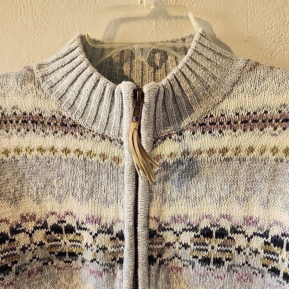 Tiara International Fair Isle cardigan Colorful Blue Zip Sz Large - Picture 4 of 6